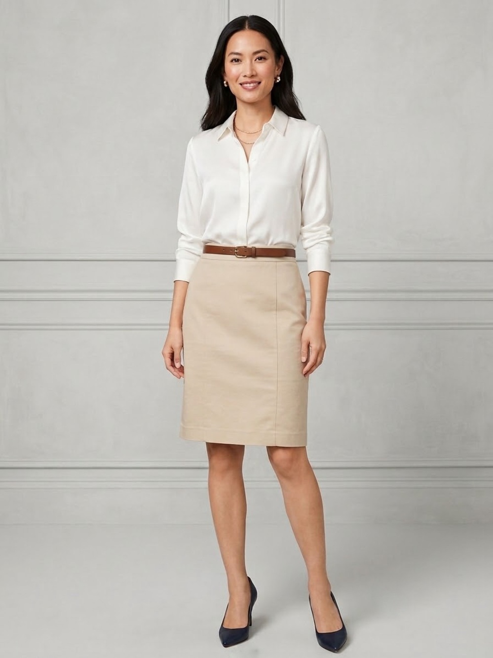 Ann Taylor Neutral Tan Tailored Pencil Skirt | Size 4P